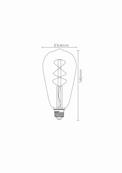 Lucide ST64 - Filament bulb - Ø 6,4 cm - LED Dim. - E27 - 1x4,9W 2200K - Amber - technical